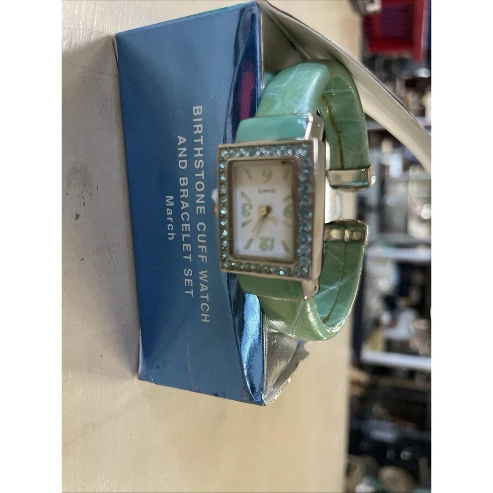 Avon Birthstone Cuff Watch/Bracelet Set March New In Box